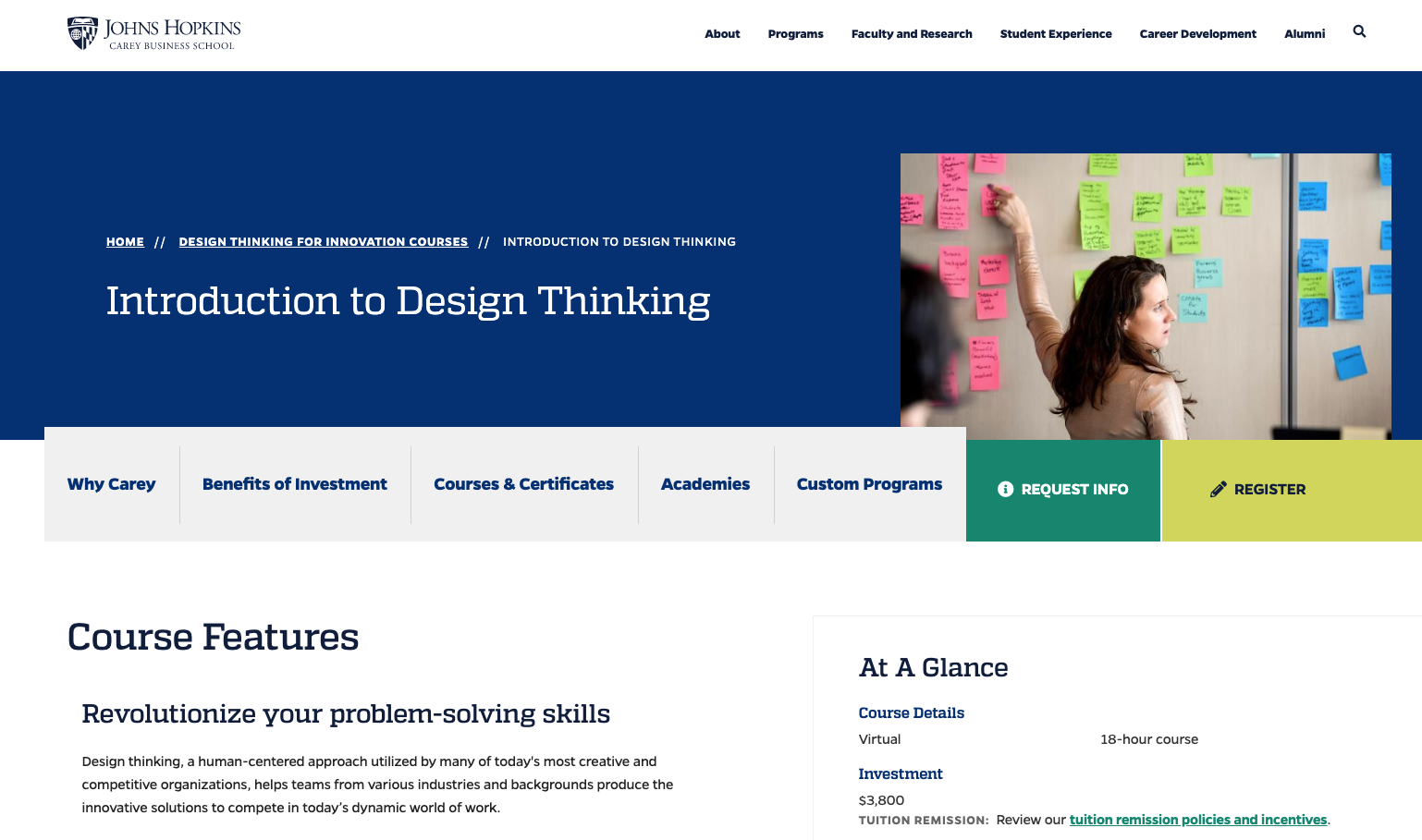 Intro to Design Thinking course website home page